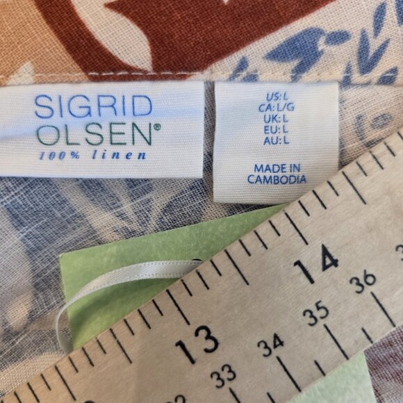 🔴 Sigrid Olsen Linen Shirt Large Multicolor Sleeveless Patchwork Button BackTop - Picture 10 of 16